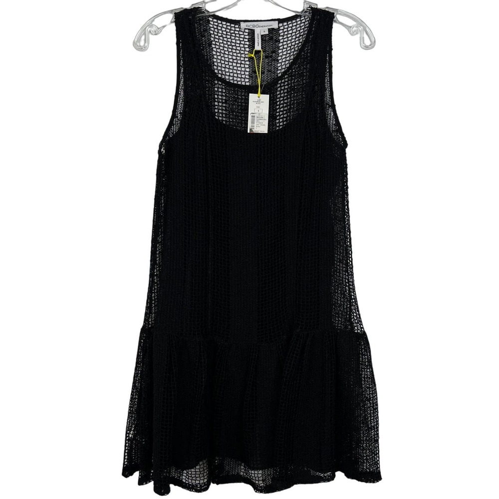 BCBGeneration NWT Women's Black Sleeveless Open Knit Lay-Over Slip Dress Size S